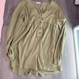 Pink Lily Tan Buttoned Blouse